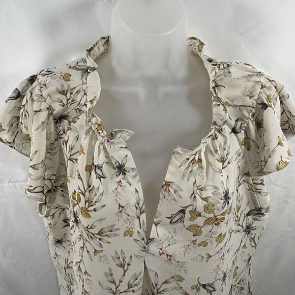 Max Studio Ruffle Sleeve Blouse Women's M Boho Floral Peasant Cottagecore Spring - Picture 2 of 16
